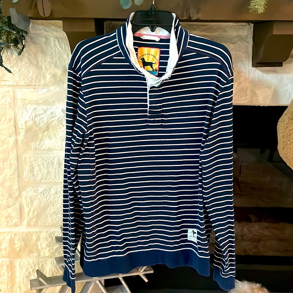 THE BLACK DOG TAVERN PULLOVER SWEATSHIRT SIZE S (SMALL) BLUE WHITE STRIPED